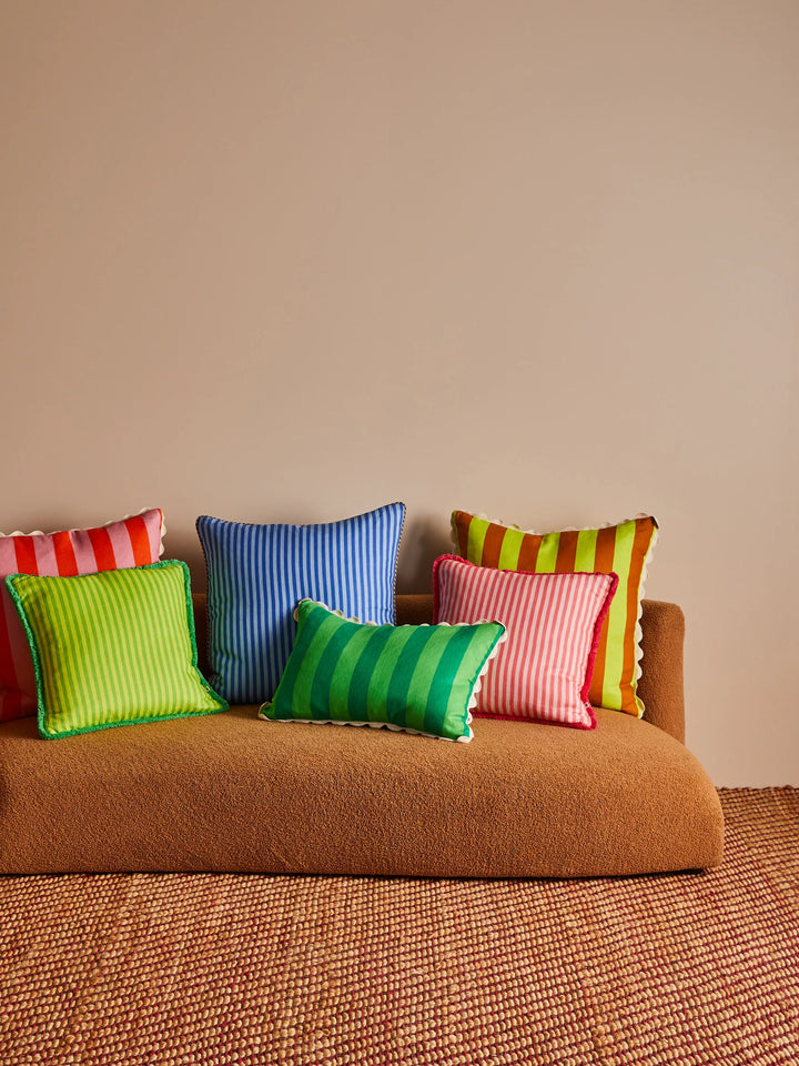 Bonnie & Neil Pinstripe Lime Linen Cushion 50cm