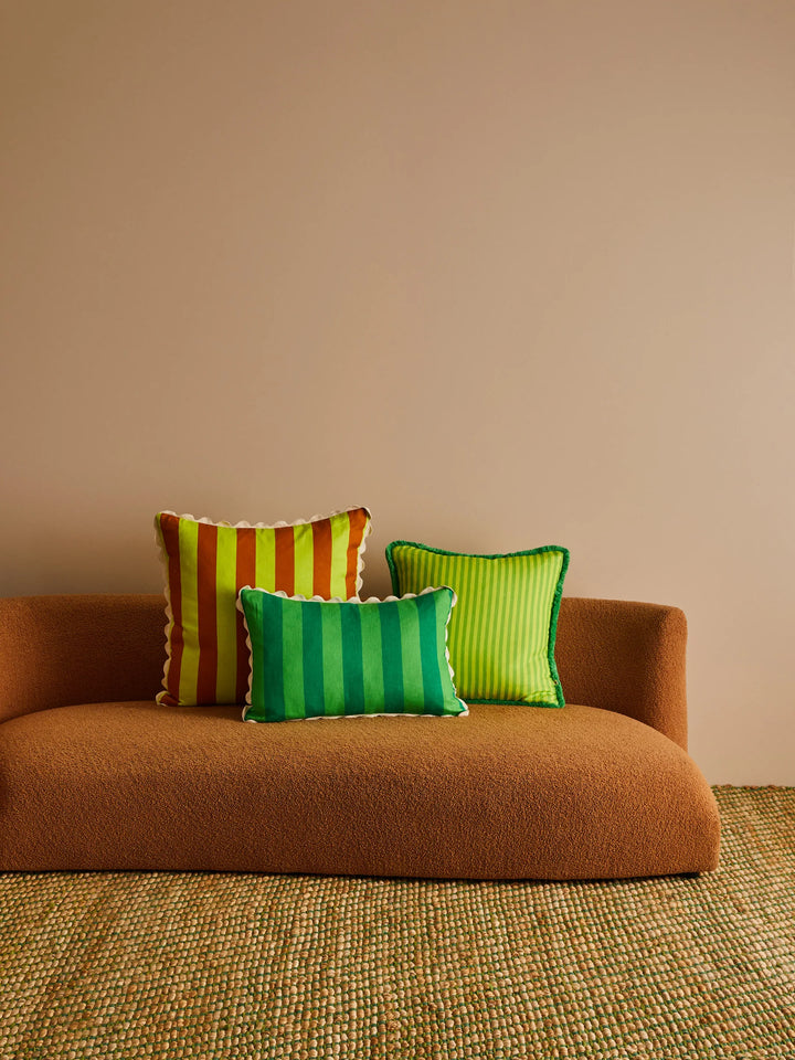 Bonnie & Neil Pinstripe Lime Linen Cushion 50cm