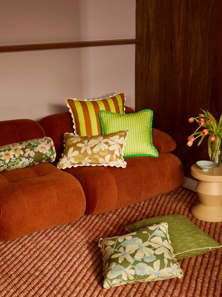 Bonnie & Neil Pinstripe Lime Linen Cushion 50cm