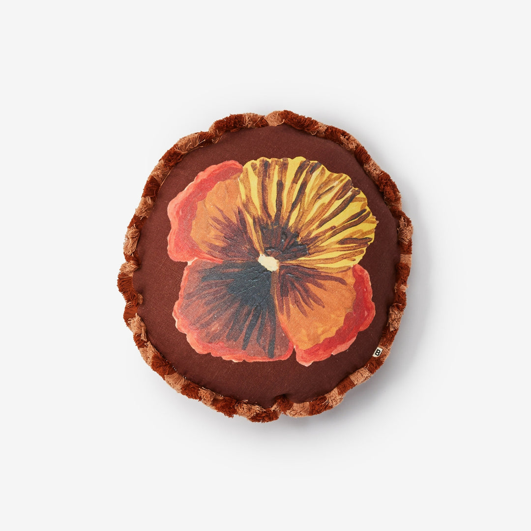 Bonnie & Neil Wild Pansy Chocolate Round Cushion
