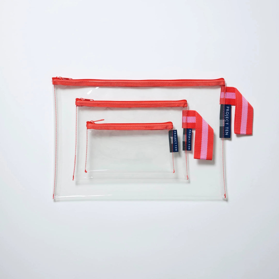 Project Ten Clear Zip Pouch Bundle – Red