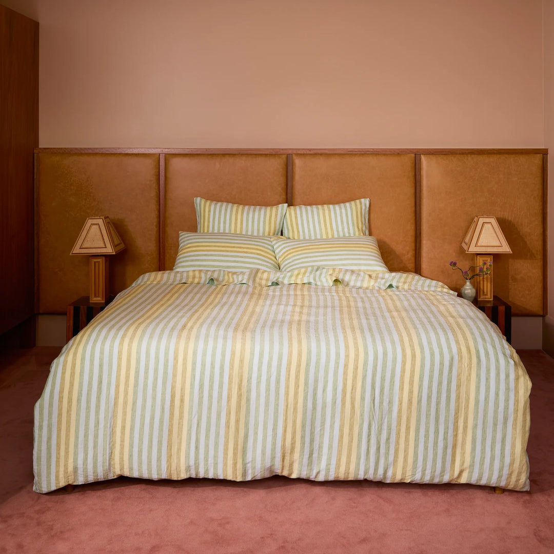 Bonnie & Neil Stripe Blue Green Linen Fitted Sheet