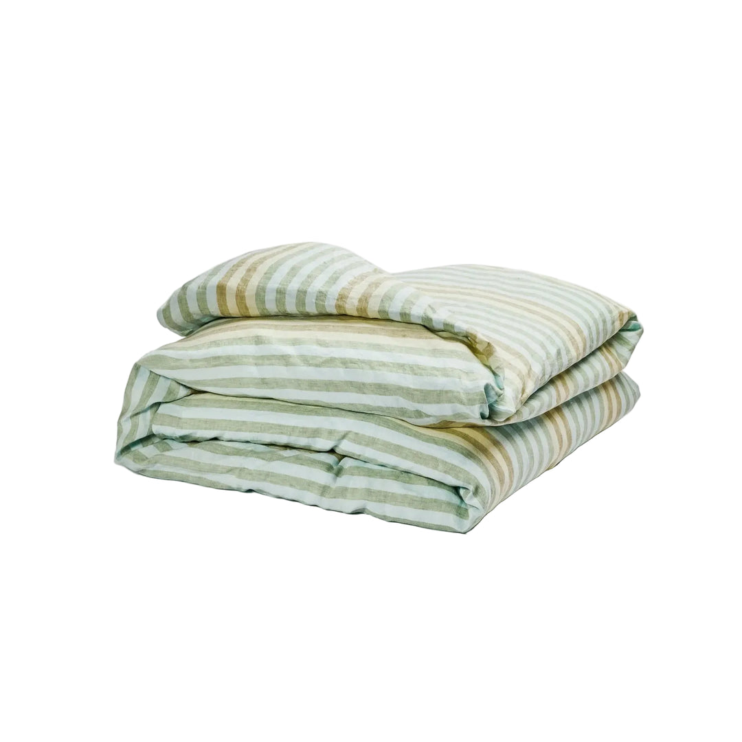 Bonnie & Neil Stripe Blue Green Linen Quilt Cover
