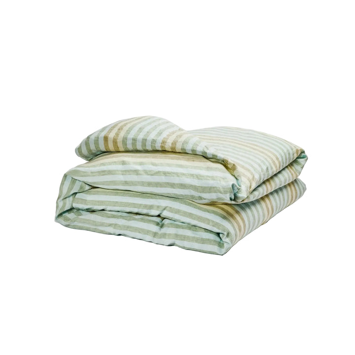 Bonnie & Neil Stripe Blue Green Linen Quilt Cover