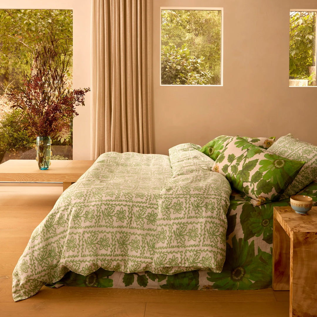 Bonnie & Neil Daisy Sage Linen Quilt Cover
