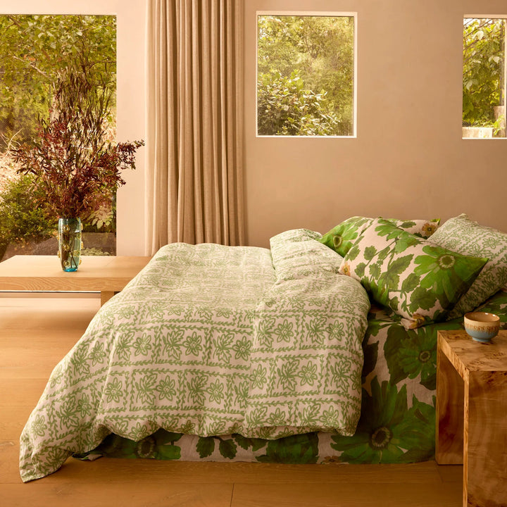 Bonnie & Neil Daisy Sage Linen Quilt Cover