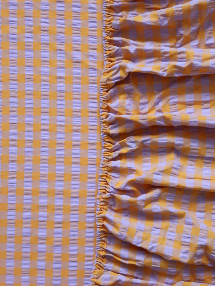 Mosey Me Kumquat Bloom Seersucker Fitted Sheet