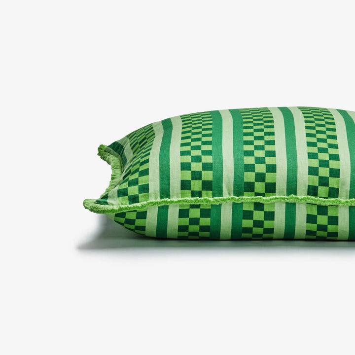 Bonnie & Neil Marco Tile Green Linen Cushion 60cm