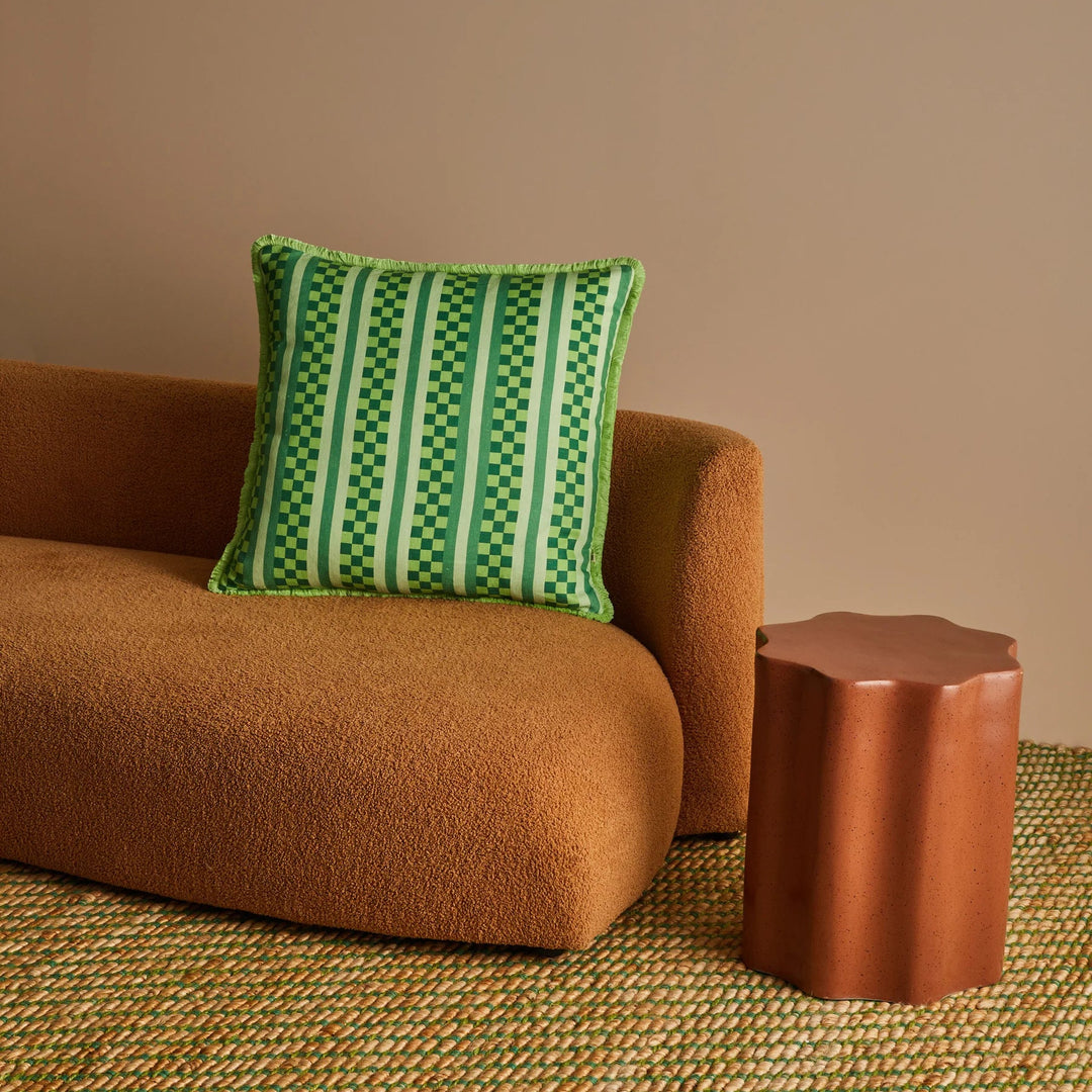 Bonnie & Neil Marco Tile Green Linen Cushion 60cm