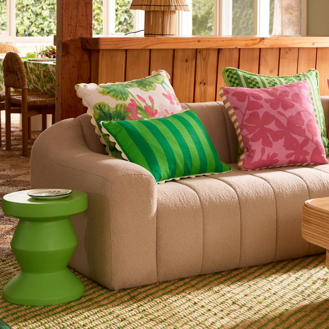 Bonnie & Neil Marco Tile Green Linen Cushion 60cm