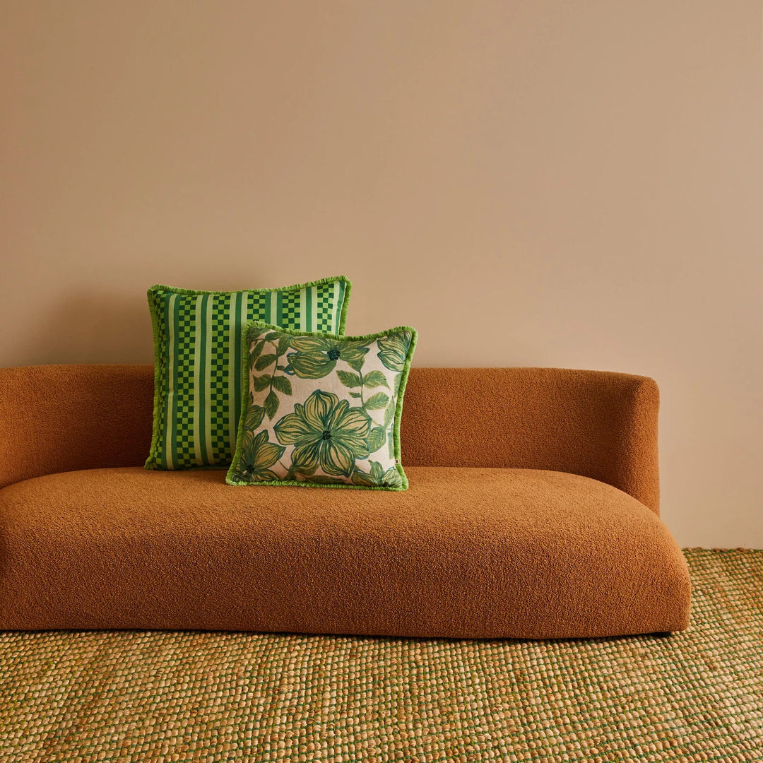 Bonnie & Neil Marco Tile Green Linen Cushion 60cm