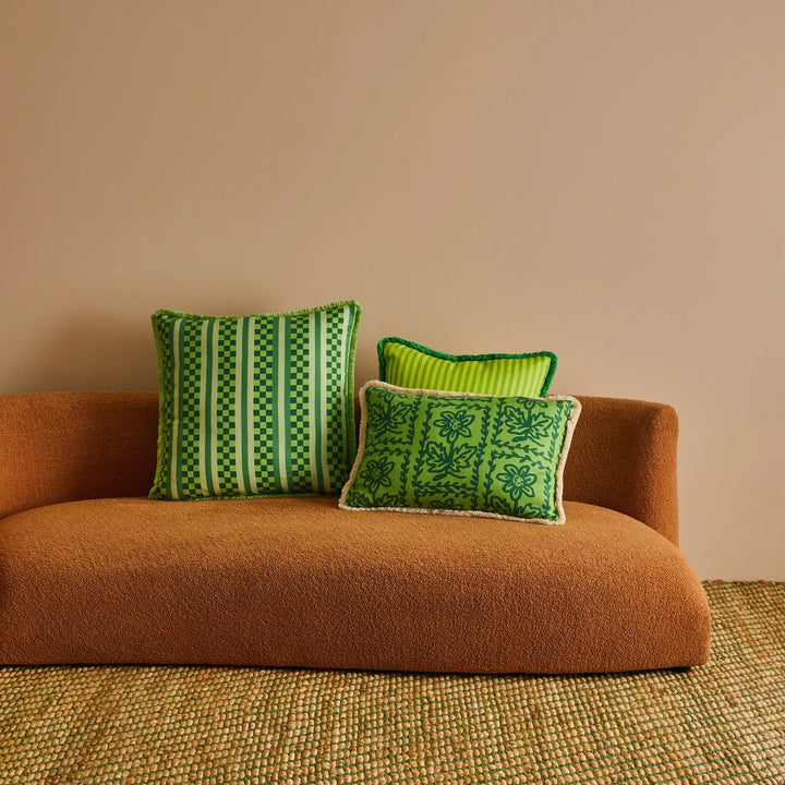 Bonnie & Neil Marco Tile Green Linen Cushion 60cm