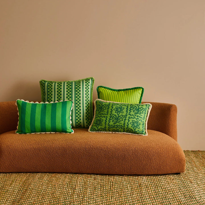 Bonnie & Neil Marco Tile Green Linen Cushion 60cm