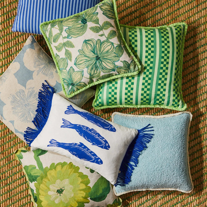 Bonnie & Neil Marco Tile Green Linen Cushion 60cm