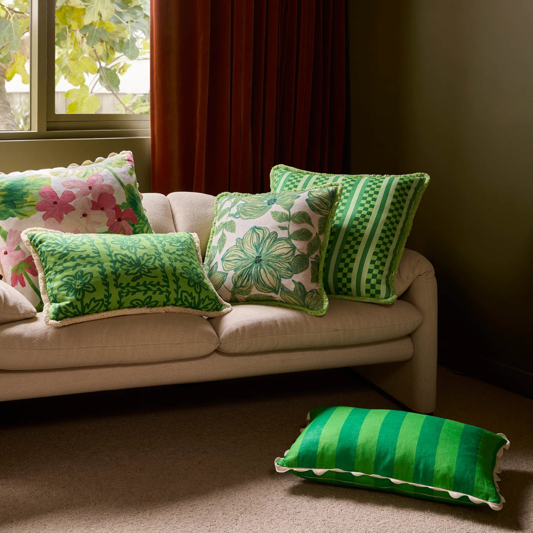 Bonnie & Neil Marco Tile Green Linen Cushion 60cm