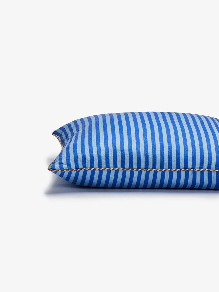 Bonnie & Neil Pinstripe Blue Linen Cushion 60cm