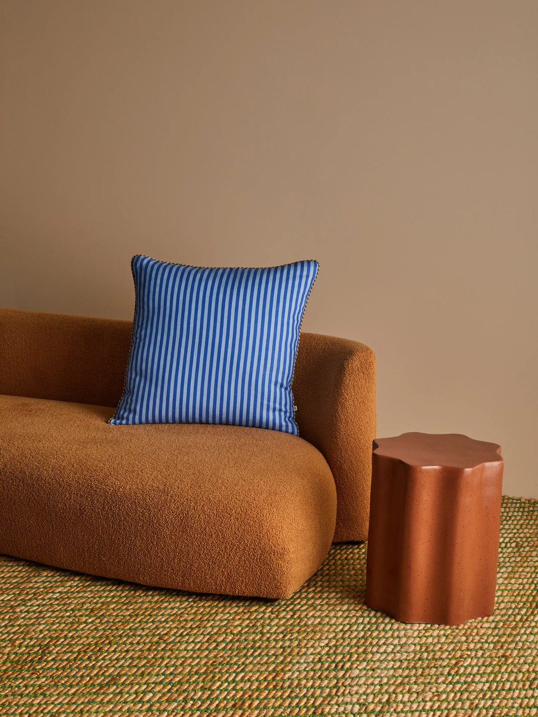 Bonnie & Neil Pinstripe Blue Linen Cushion 60cm