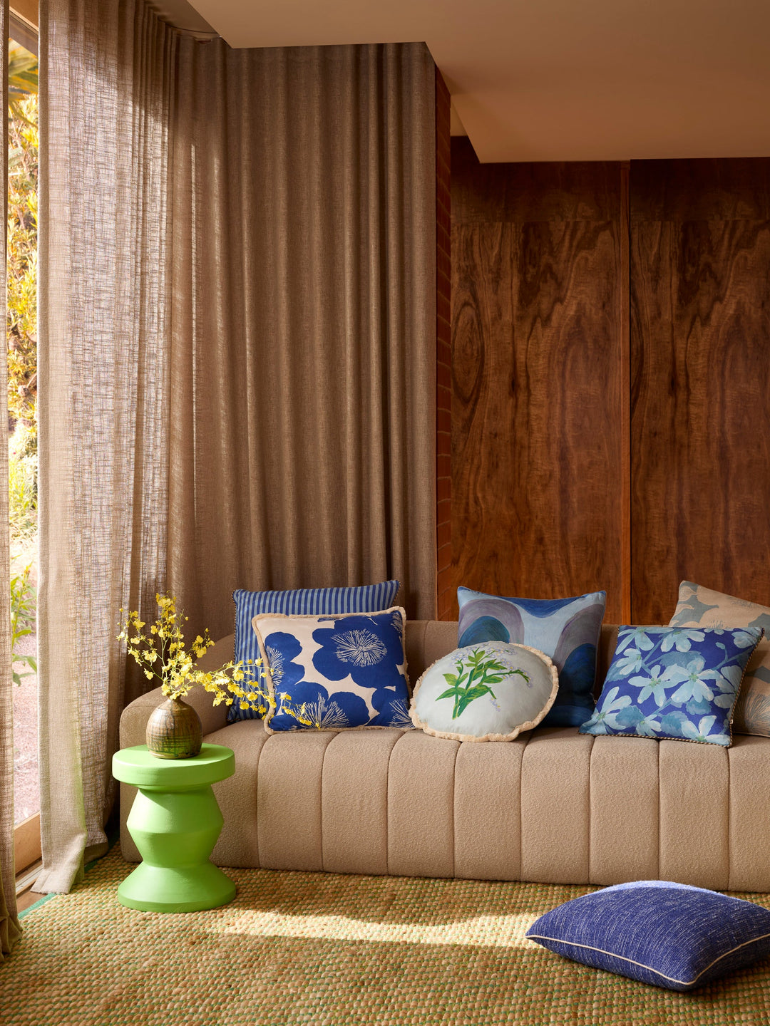 Bonnie & Neil Pinstripe Blue Linen Cushion 60cm