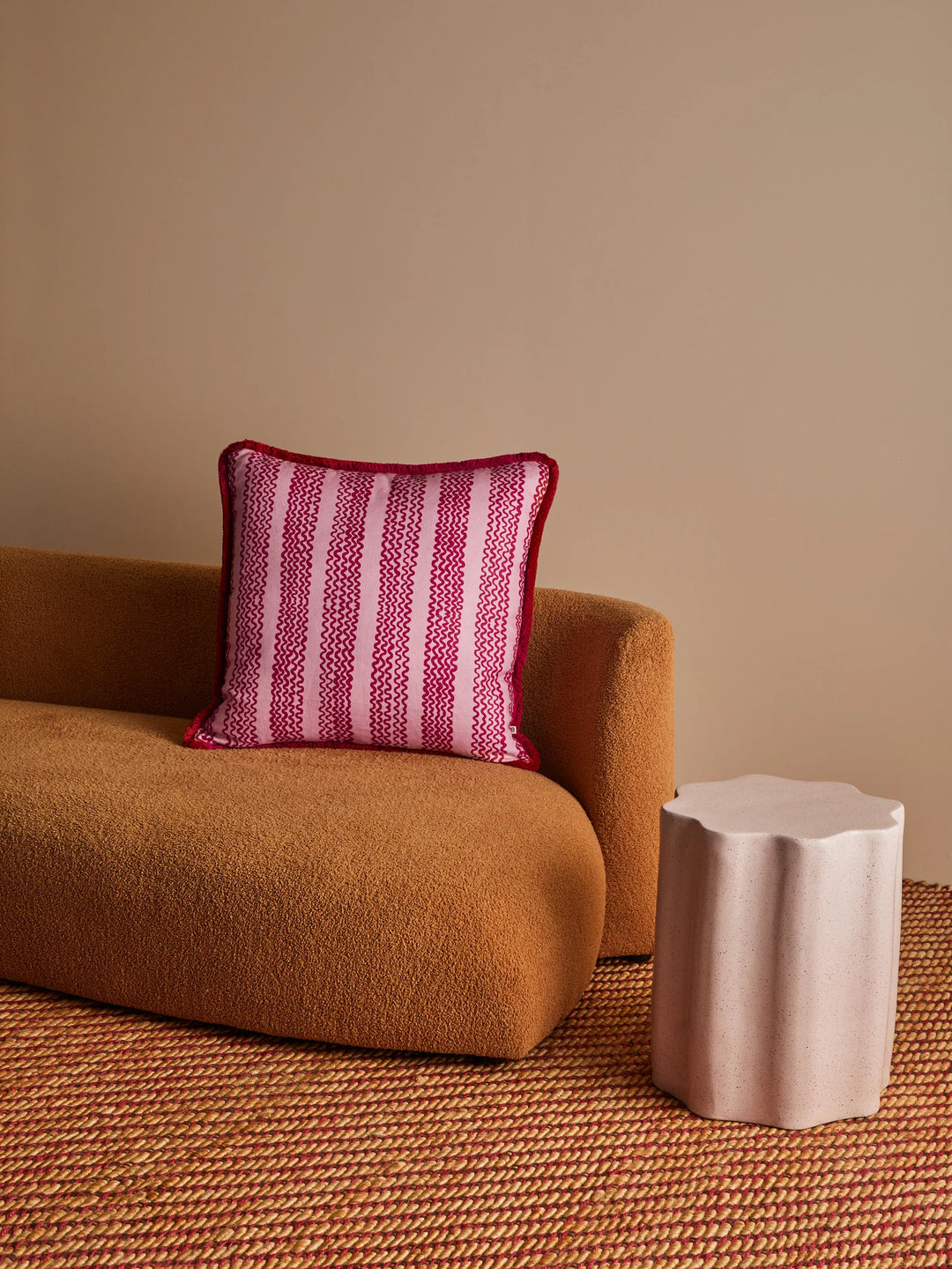 Bonnie & Neil Mini Wave Pink Linen Cushion 60cm