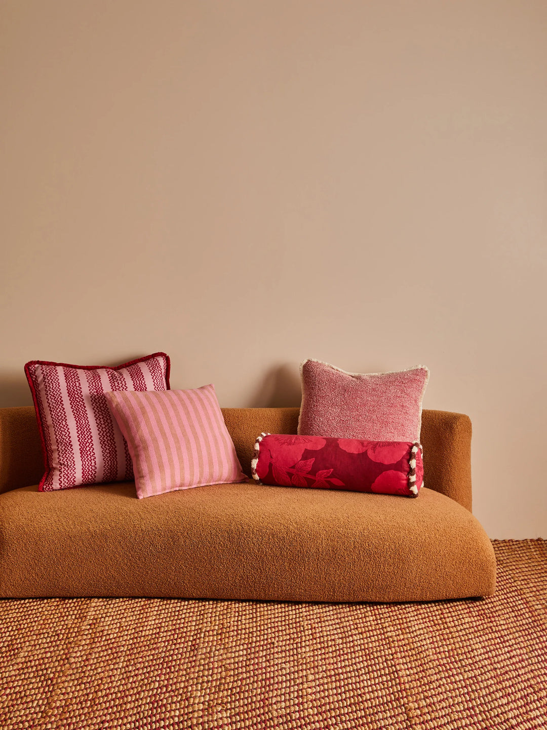 Bonnie & Neil Mini Wave Pink Linen Cushion 60cm