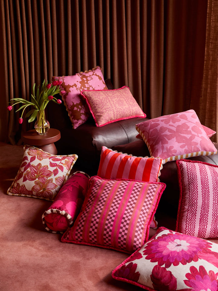 Bonnie & Neil Mini Wave Pink Linen Cushion 60cm