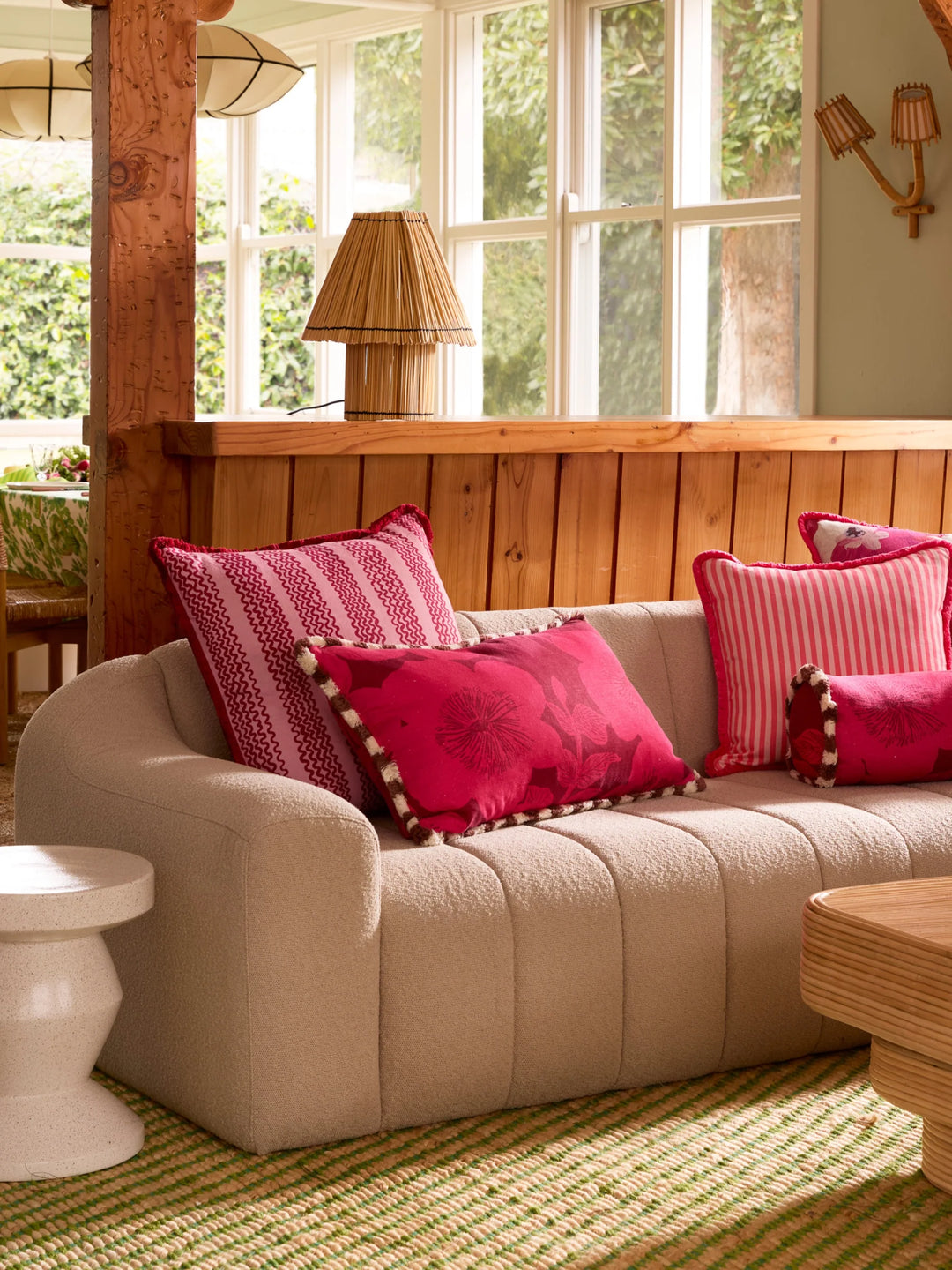 Bonnie & Neil Mini Wave Pink Linen Cushion 60cm