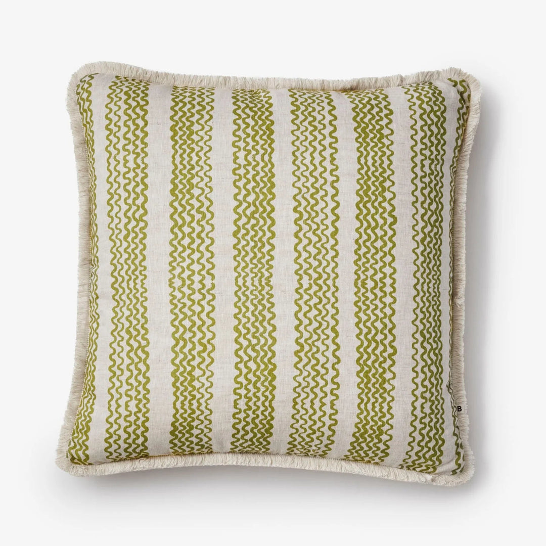 Bonnie & Neil Mini Wave Olive Linen Cushion 60cm