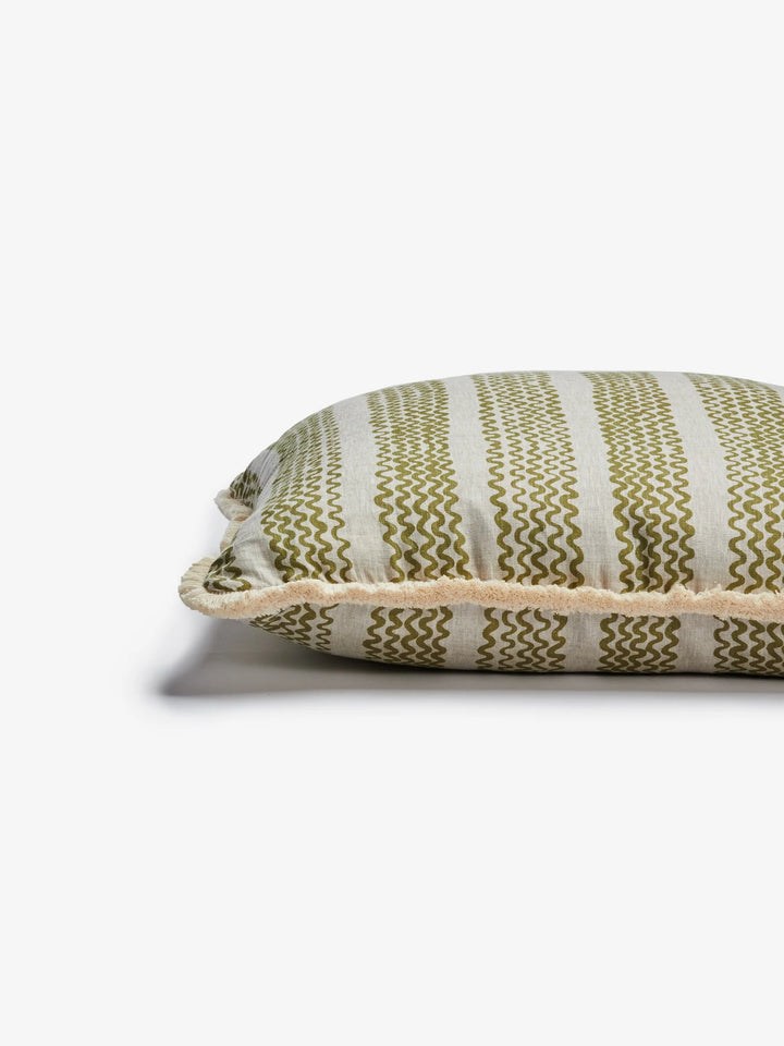 Bonnie & Neil Mini Wave Olive Linen Cushion 60cm