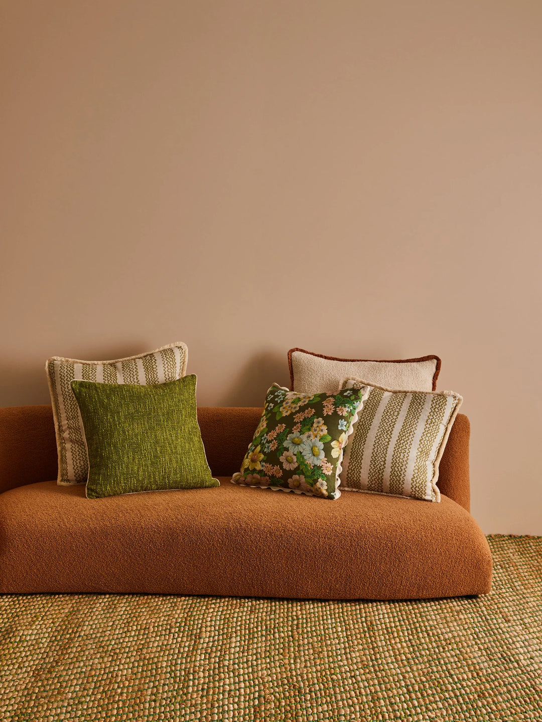 Bonnie & Neil Mini Wave Olive Linen Cushion 60cm
