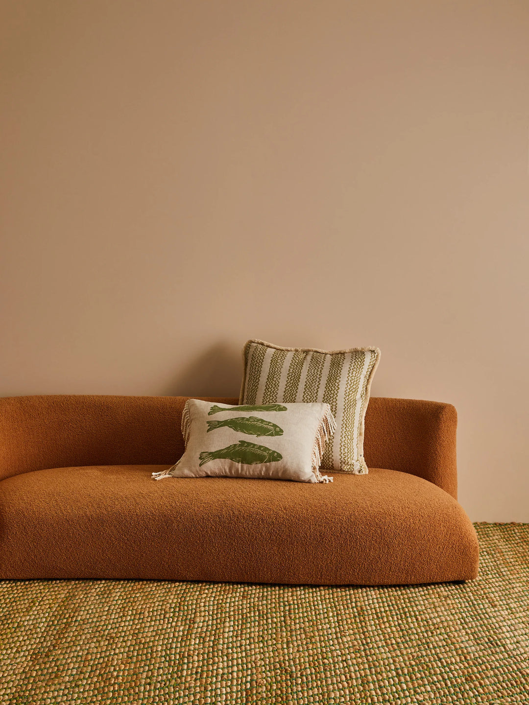 Bonnie & Neil Mini Wave Olive Linen Cushion 60cm