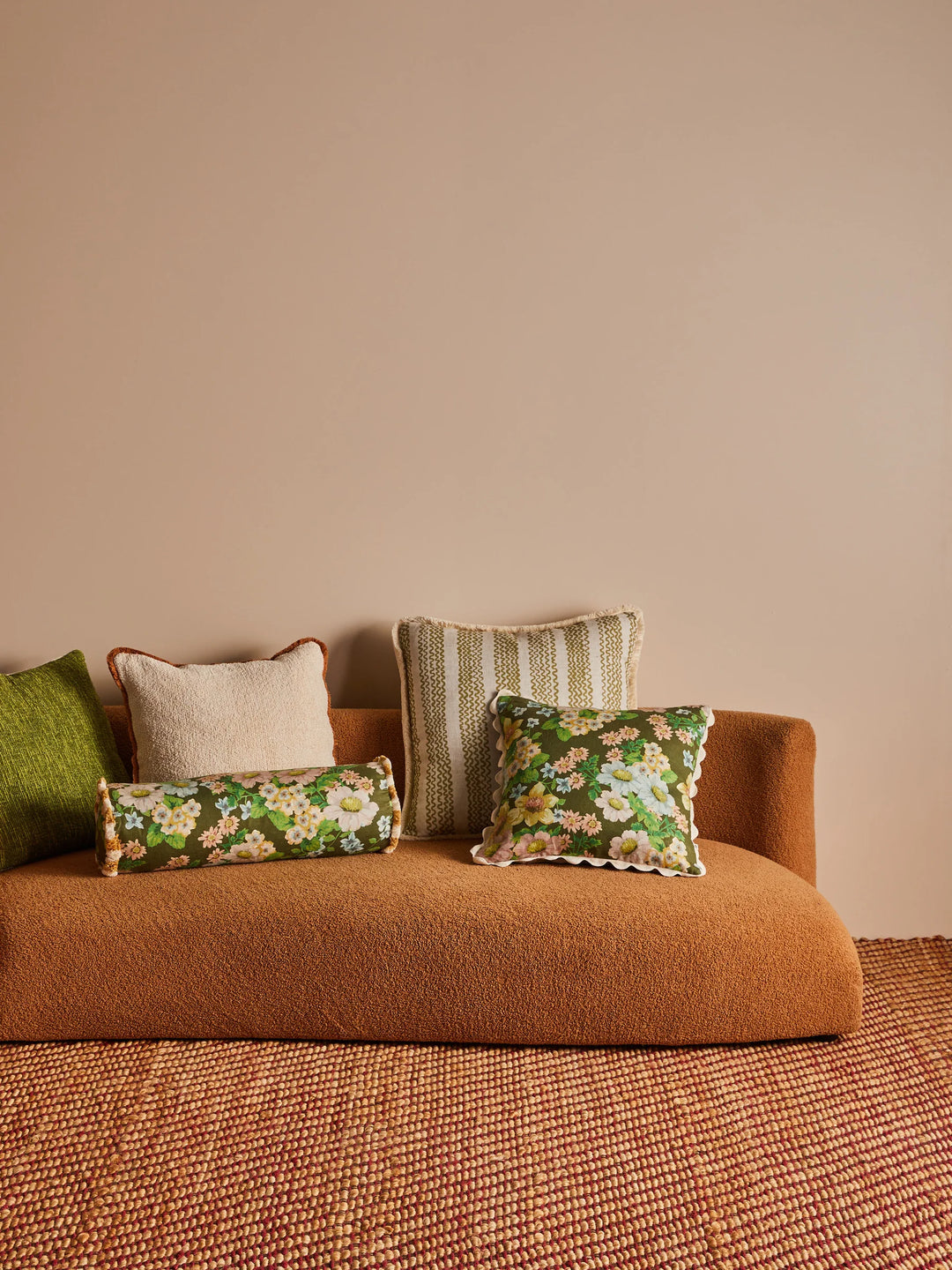 Bonnie & Neil Mini Wave Olive Linen Cushion 60cm