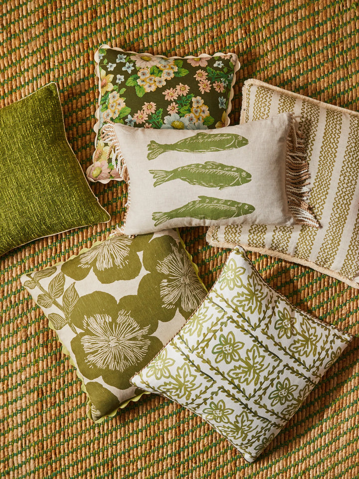 Bonnie & Neil Mini Wave Olive Linen Cushion 60cm
