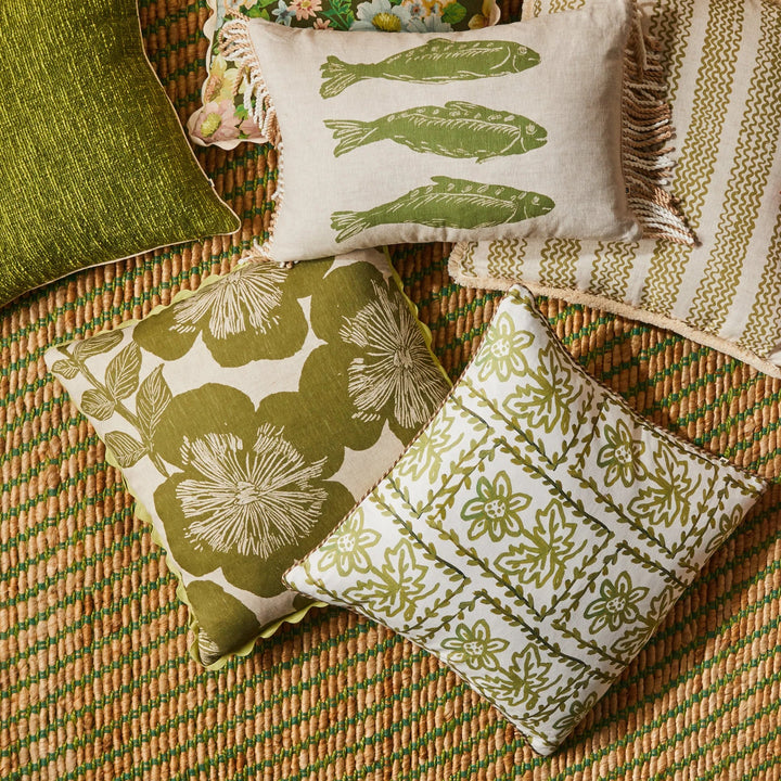 Bonnie & Neil Daisy Olive Linen Cushion 60cm