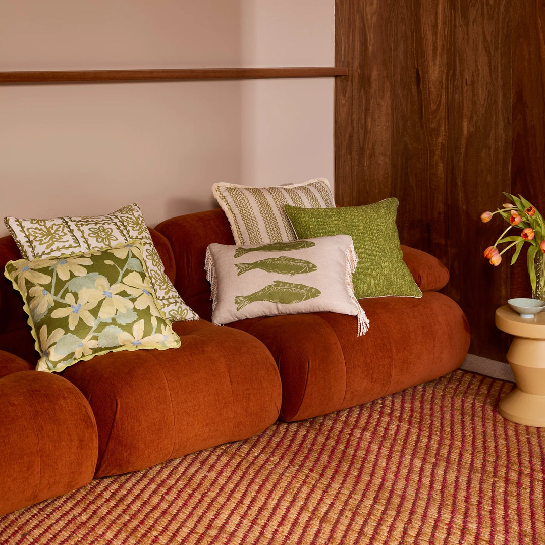 Bonnie & Neil Daisy Olive Linen Cushion 60cm
