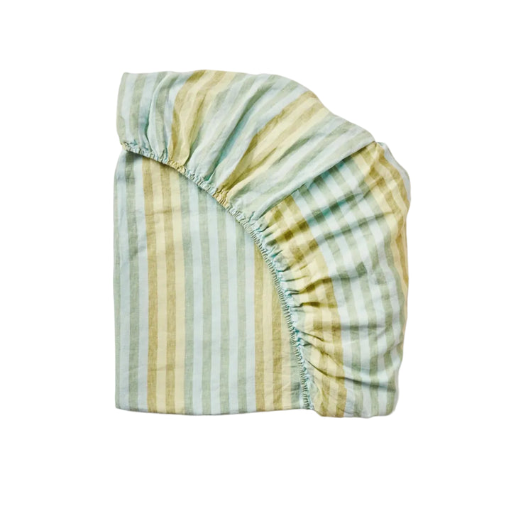 Bonnie & Neil Stripe Blue Green Linen Fitted Sheet