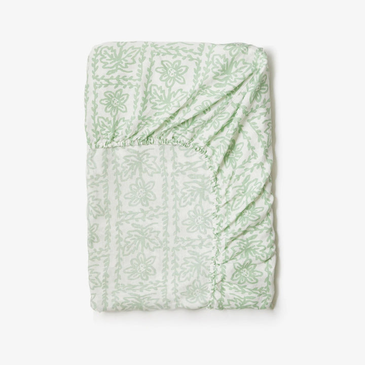 Bonnie & Neil Daisy Sage Linen Fitted Sheet
