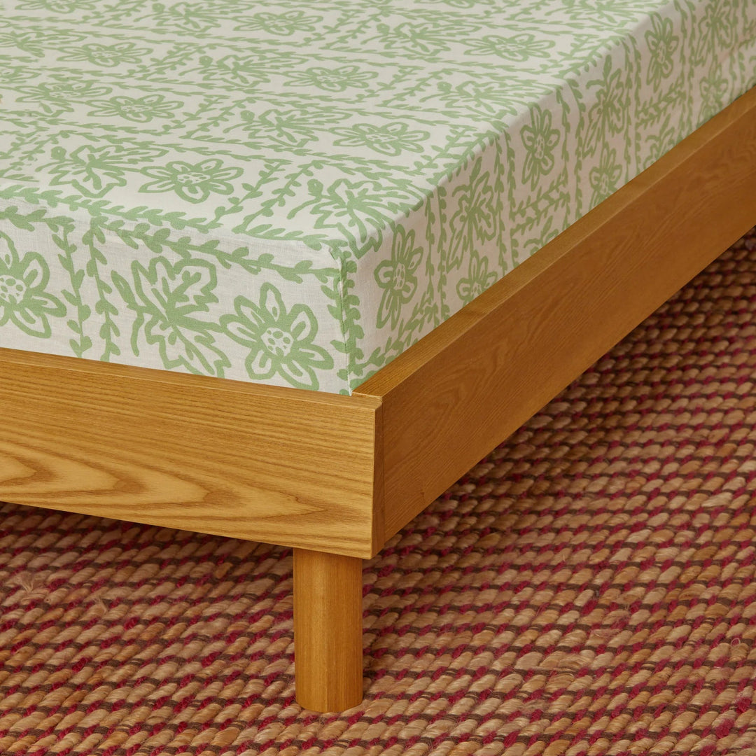 Bonnie & Neil Daisy Sage Linen Fitted Sheet