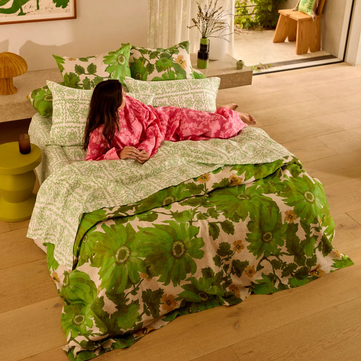 Bonnie & Neil Daisy Sage Linen Fitted Sheet