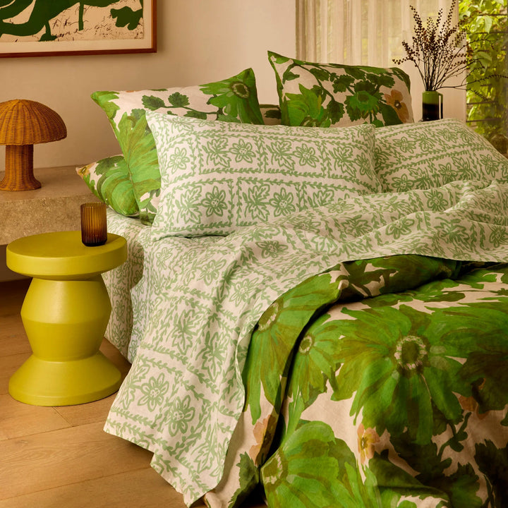 Bonnie & Neil Daisy Sage Linen Fitted Sheet