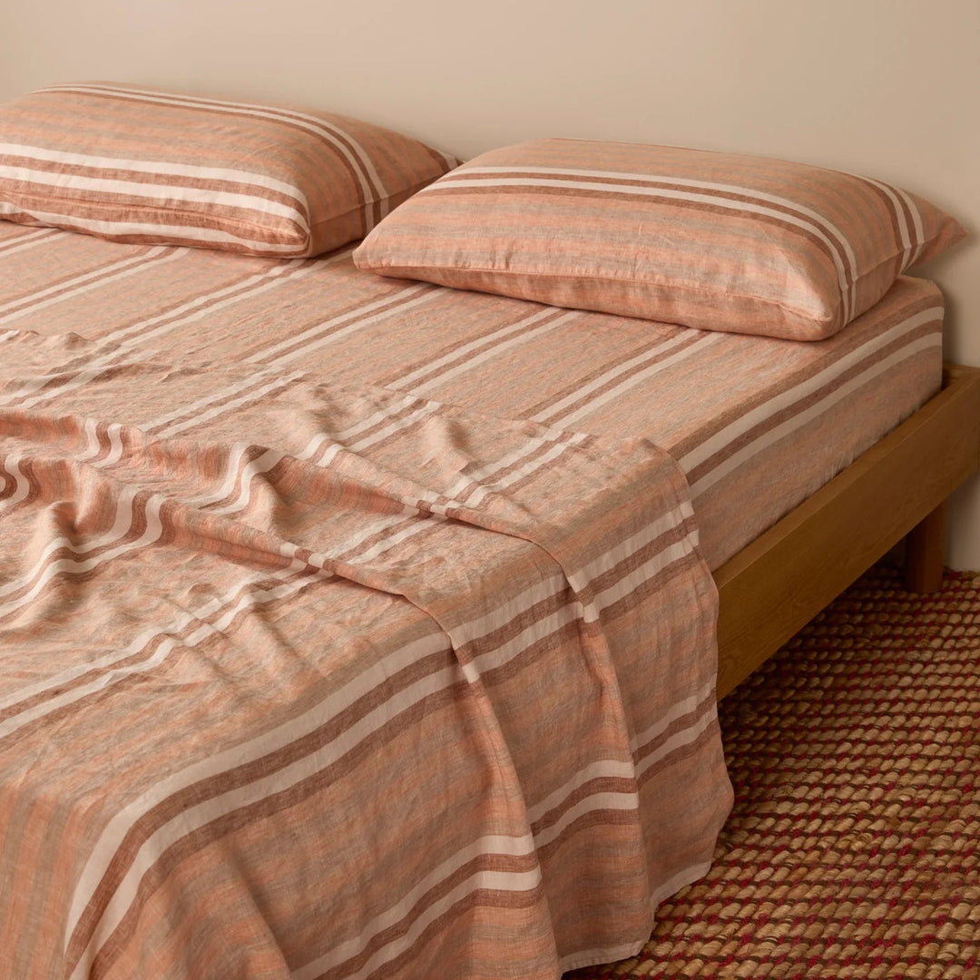 Bonnie & Neil Stripe Hazelnut Linen Fitted Sheet