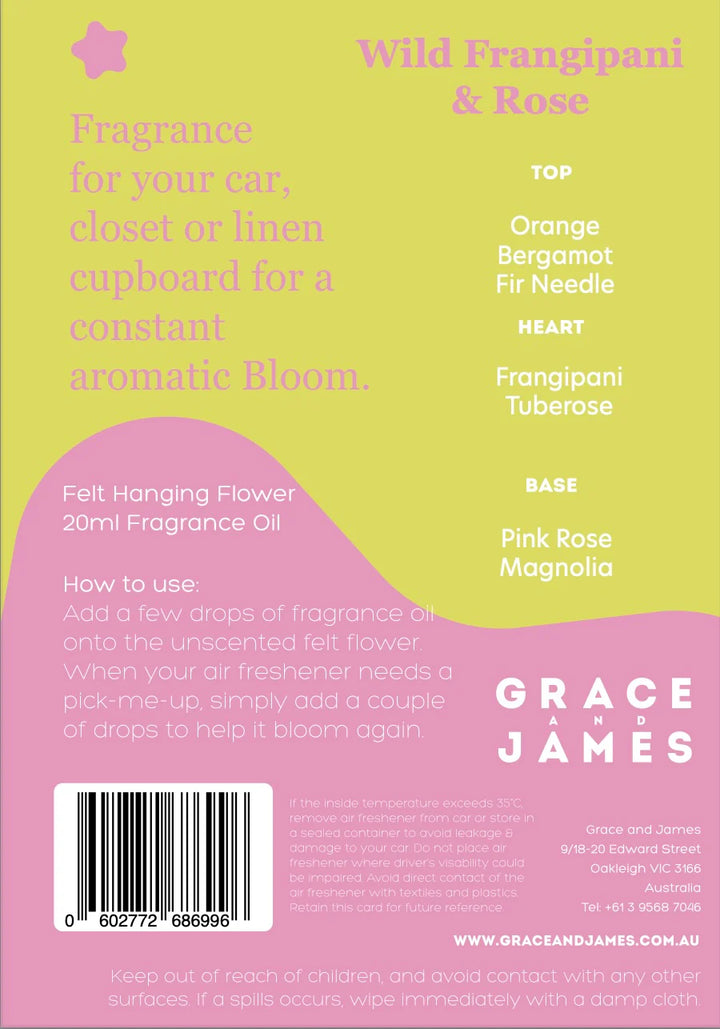 Grace and James Wild Frangipani & Rose Felt Air Freshener