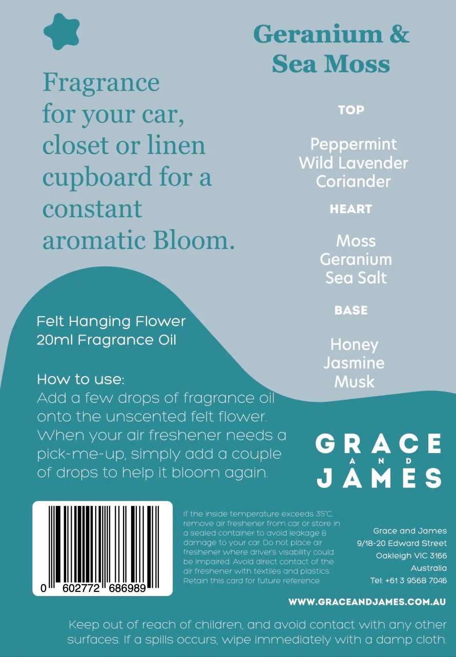 Grace and James Geranium & Sea Moss Felt Air Freshener