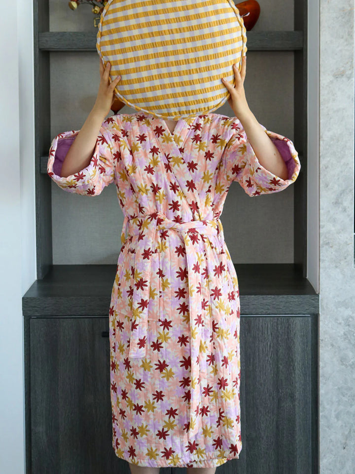 Mosey Me Peach Floral Quilted Robe
