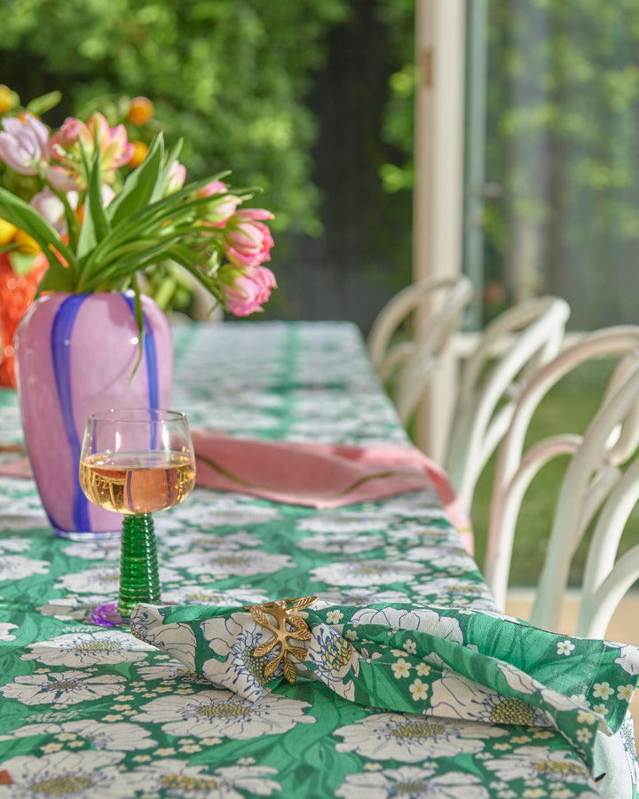 Kip & Co Tumbling Flowers Green Linen Tablecloth
