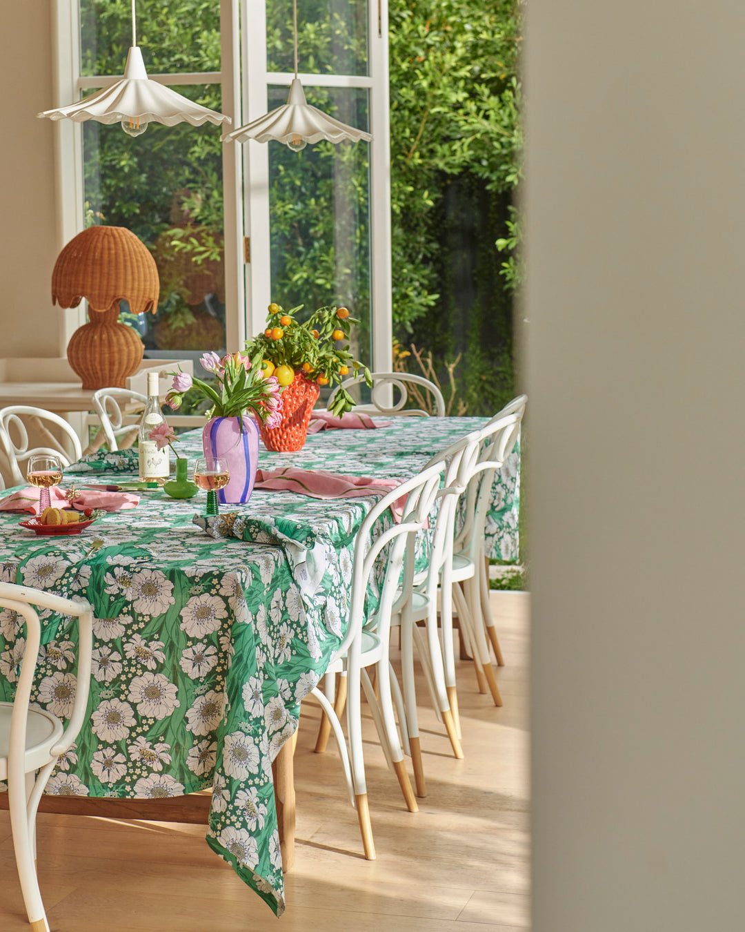 Kip & Co Tumbling Flowers Green Linen Tablecloth