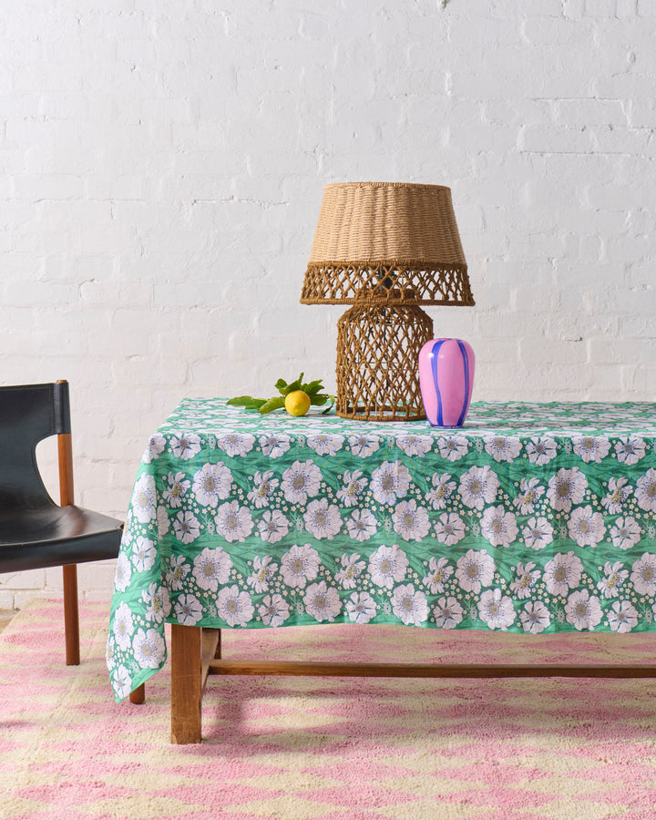 Kip & Co Tumbling Flowers Green Linen Tablecloth