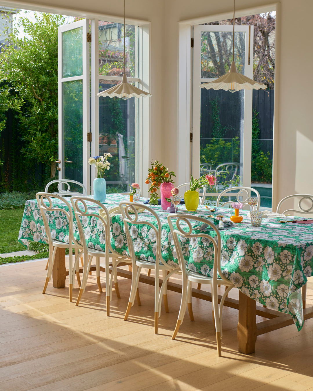 Kip & Co Tumbling Flowers Green Linen Tablecloth