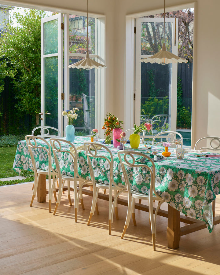 Kip & Co Tumbling Flowers Green Linen Tablecloth