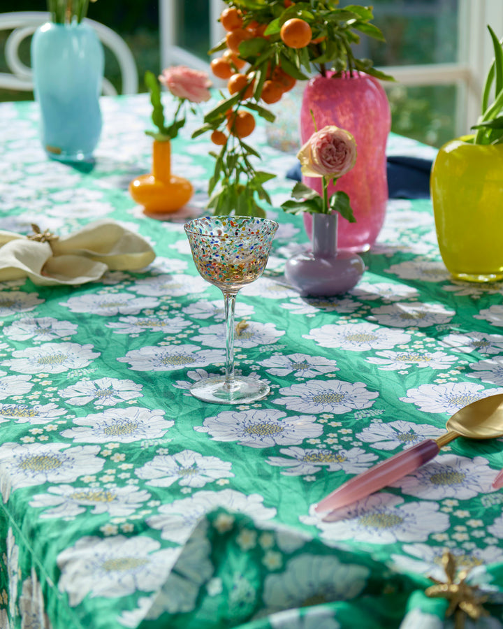 Kip & Co Tumbling Flowers Green Linen Tablecloth