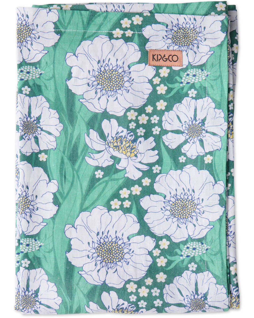 Kip & Co Tumbling Flowers Green Linen Tablecloth